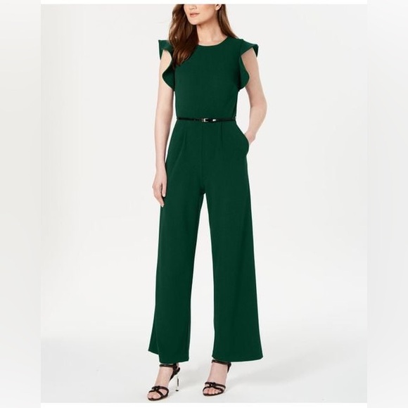 Calvin Klein Pants - Green Calvin Klein Flutter Sleeve Jumpsuit